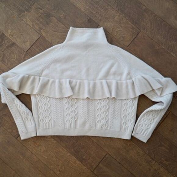 Naadam Volta Ruffle Mock Neck Cable Pullover Sweater Cream Womens Size Medium - Picture 3 of 8